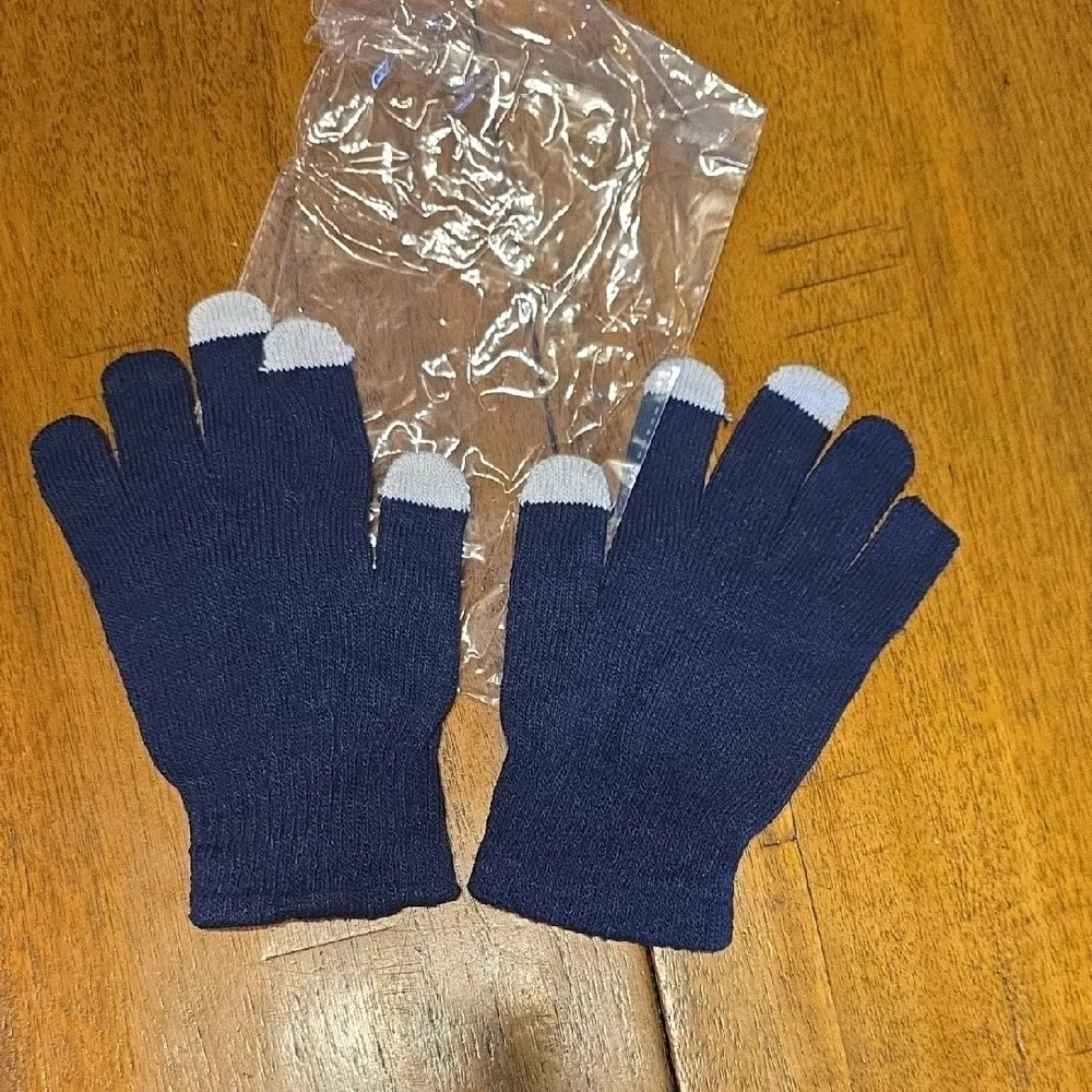 Navy Blue and Gray Touchscreen Gloves